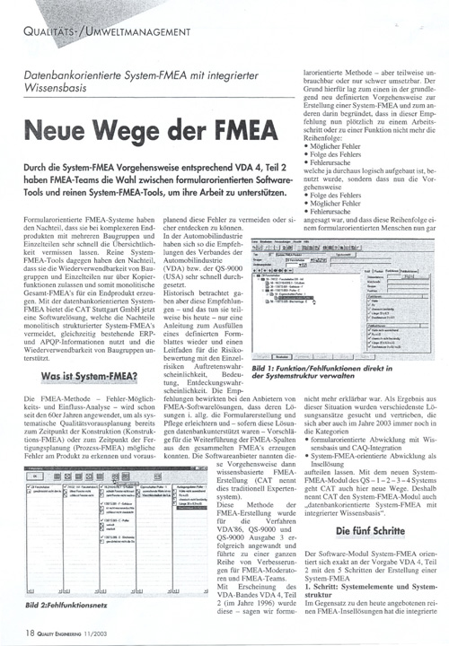 Neue Wege der FMEA - Datenbankorientierte System-FMEA mit integrierter Wissensbasis